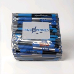 100 Misprint Rubber Grip Click Pens MARDI GRAS Hub Pen Bulk Lot SHADES OF BLUE