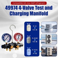 49974 A2L 4-Valve HVAC Manifold Gauge Set R-454B R-32 R-410A 80mm
