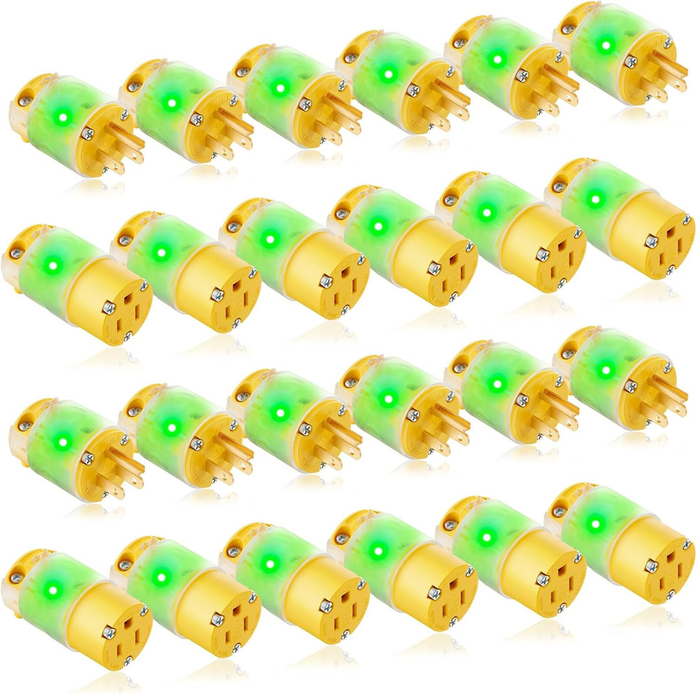 12 Set 24 Pcs Lighted Plug and Connector Set Straight Blade Cord End