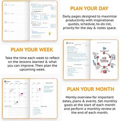 Undated Daily Planner B5 – 1-Year Productivity Organizer, ADHD Friendly, Goal Se