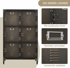 Vintage Metal Storage Cabinet 47.3H Industrial Steel Locker Cabinet with 6 Doors