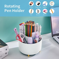 Desk Organizer 360-Degree Rotating Pen Holder With 5 Compartments Pencil Holder