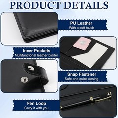 Legal Size Padfolio, 8.5 x 14 in, 50-Sheet, Black PU Leather, Pen Holder
