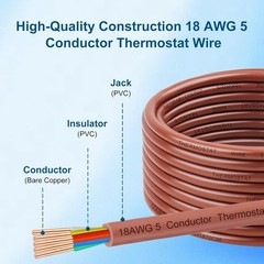 18AWG Thermostat Wire 18/5 Solid Copper Low Voltage HVAC Cable 5 Conductor