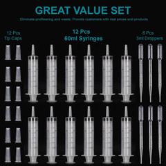 12Pack 60Ml Syringe for Liquid – Large Plastic Syringes without Needle for Jello