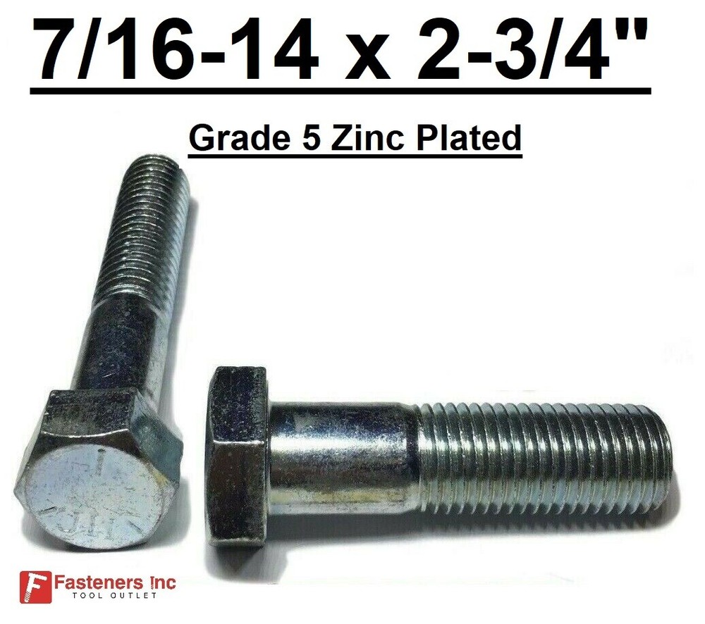 7/16-14 x 2-3/4″ (PT) Hex Bolt Zinc Plated Grade 5 Cap Screw Coarse Thread