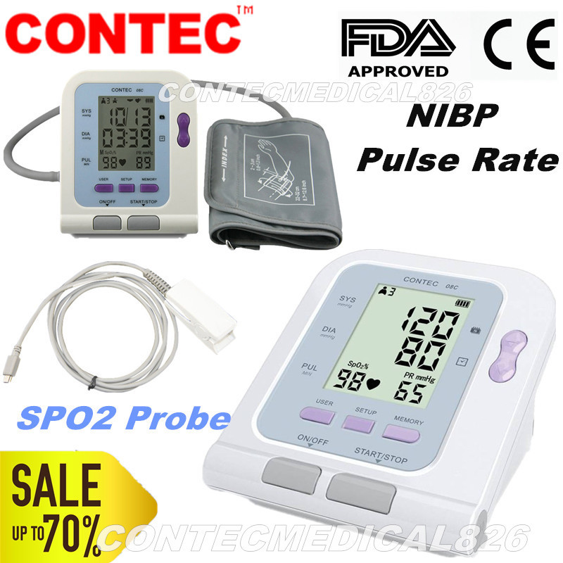 FDA CONTEC08C Digital blood pressure monitor Machine with SPO2 sensor NIBP PR