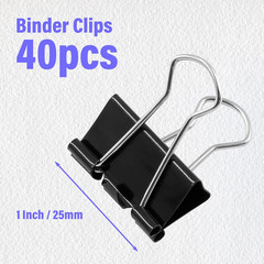 40 Pack Black Metal Binder Clips 1 Inch Heavy Duty Small Medium Large Office