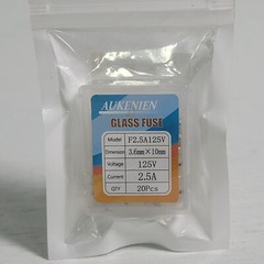 Aukenien Glass Fuse 2.5A 125V 3.6mm x 10mm Case of 20 Glass Fuse Model F2.5A125V