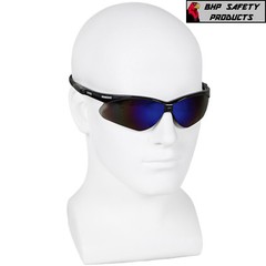 6 PAIR KLEENGUARD NEMESIS SAFETY GLASSES BLCK FRAME BLUE MIRROR SUNGLASSES 14481