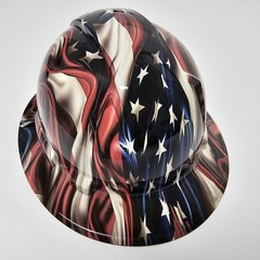 full brim hard hat custom hydro dipped IN HI REZ 3D AMERICAN FLAG WAVING NEW