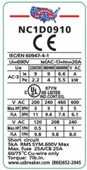 Telemecanique LC1D0910, LC1-D0910 New UL Listed Direct Replacement by US Breaker