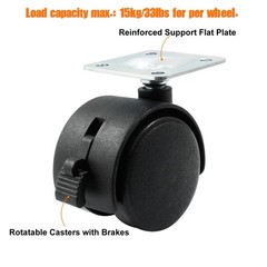 4 PCS 1.5 inch Black Nylon Swivel Caster Wheels with Brake Plate Casters