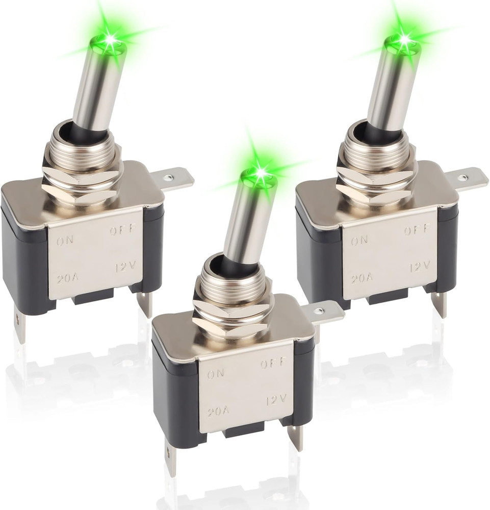 3 PCS LED Lighted Rocker Toggle Switch, 12V SPST 3 Pin 2 Position On/Off Rocker