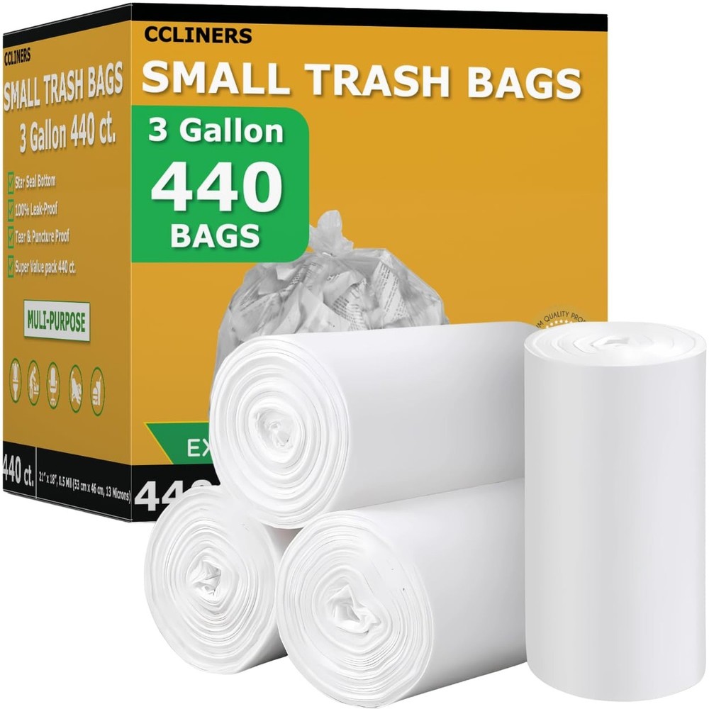 Small Trash Bags 3 Gallon Garbage Bags (440 Count) Bathroom Clear Plastic Was…
