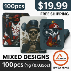 100pcs Jewelry Bags – Resealable Zip Lock Mylar Pouches – Mixed Designs – 1gram