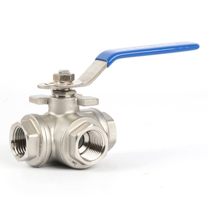 U.S. Solid 1/2 inch 3 Way Manual Ball Valve 304 Stainless Steel T Mounting Pad