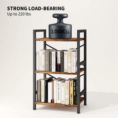 Homeiju Bookshelf 3 Tier Industrial Bookcase Metal Small Bookcase Rustic