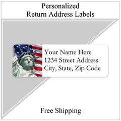 60 Return Address Labels Personalized Printed 3/4 x 2 1/4 Statue of Liberty Flag