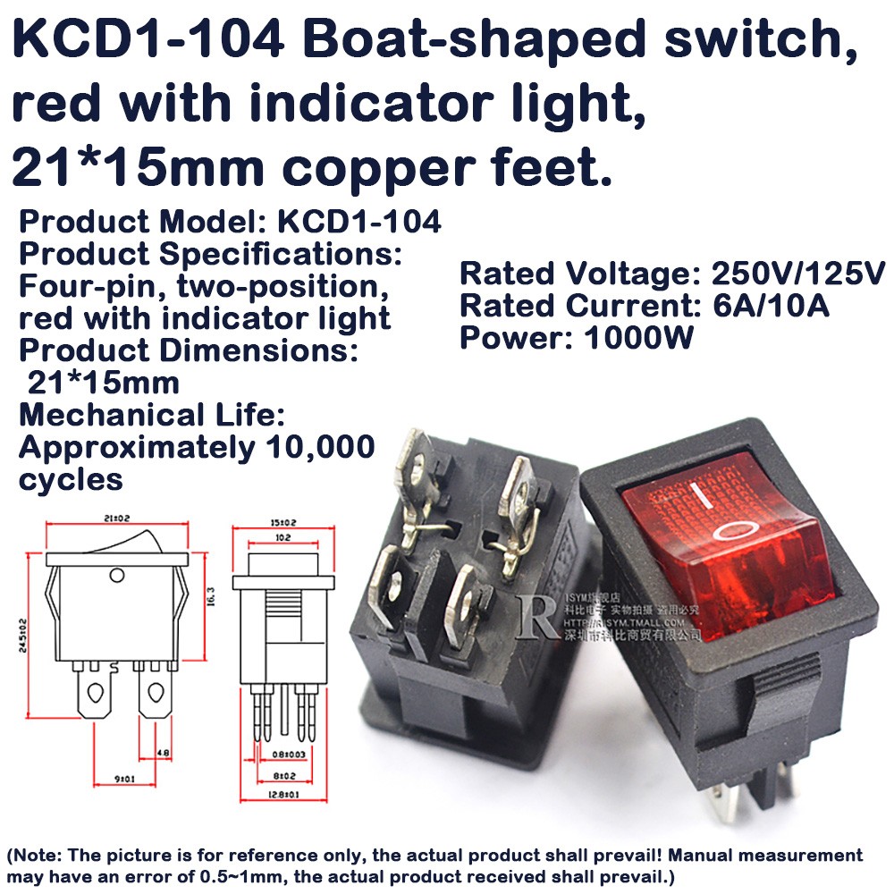 2/3/4/6 Position Rectangular Rocker Switch 250V 16A/30A KCD1/3/4 ON OFF