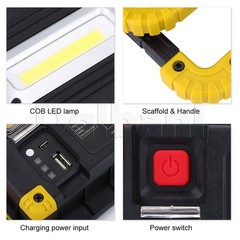 Portable LED Work Light Rectangle 10W COB 750 Lumen. 4400mAh High Low SOS Mode