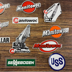 Construction HardHaT Decal Stickers LoT Manitowoc Caterpillar USS SENNEBOGEN USA