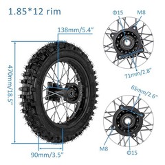 12 Rear Wheel 80/100-12 Tire 428-76T 190mm 110-140cc CRF70 KX65 DB14 XR70 15mm