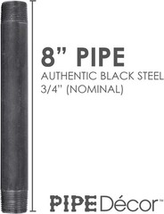 3/4” x 8” Black Steel Plumbing Pipe, Pre Cut, Industrial Steel Grey Fits Stan…