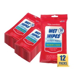 WipeEssentials Hand Sanitizer Wipes for Adults & 30 Count (Pack of 12), Red