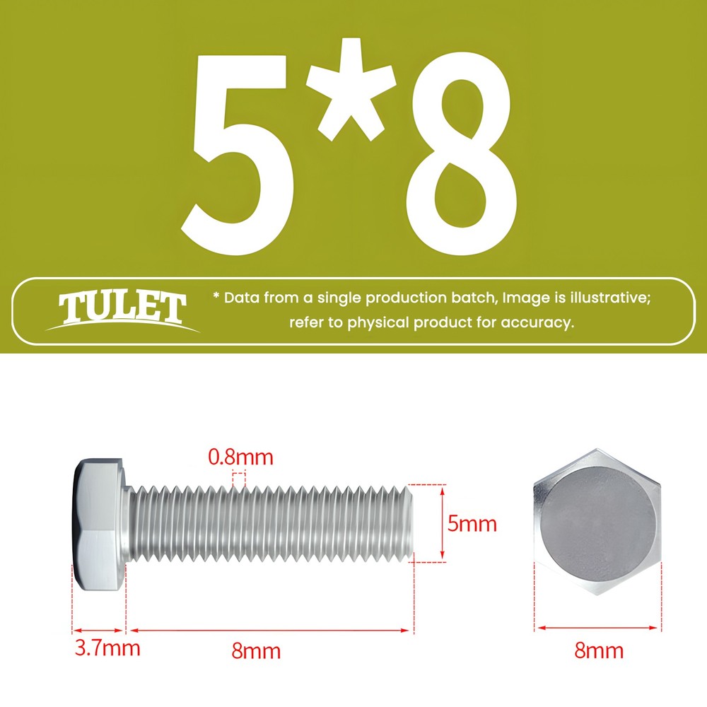 M5 Hex Cap Bolts / Screws, A2 Stainless Steel, 0.80 Coarse DIN 933 Tap 18-8