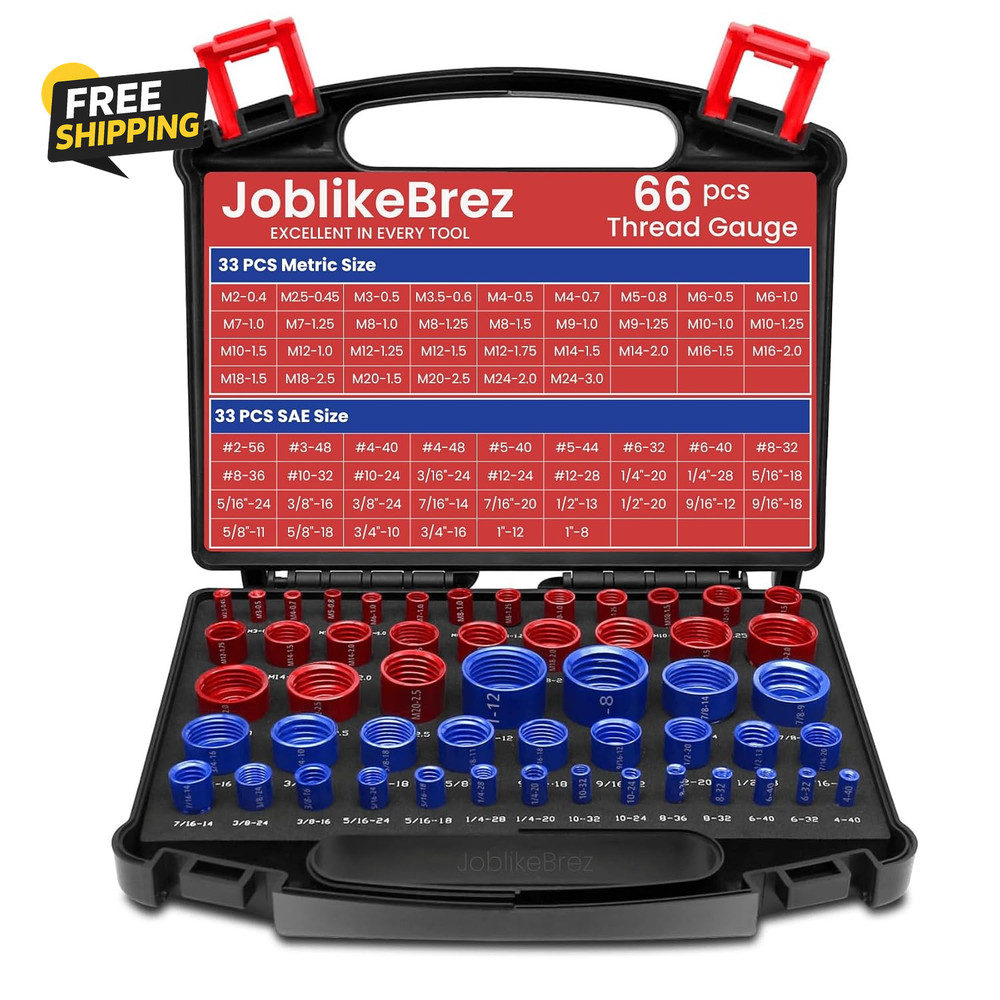 66Pc Nut Bolt Thread Checker SAE Metric Thread Gauge Size Checker Tool Set Kit