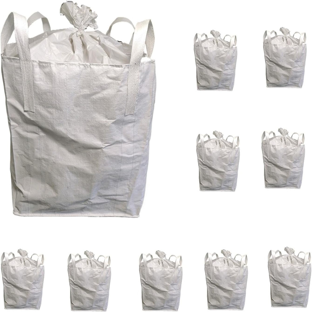 FIBC Bulk Bags 35″X35″X43″ – Pack of 10 Duffle Top, Flat Bottom | Heavy Duty Con