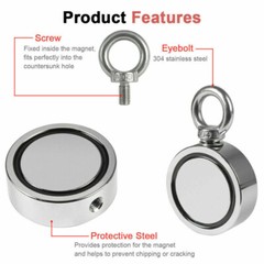 800LBS Double Sided Fishing Magnet Rope Kit Super Strong Neodymium Pulling Force