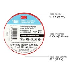 3M Temflex Multi-Purpose Vinyl Electrical Tape 165 3/4in x 60ft Red 10 Rolls