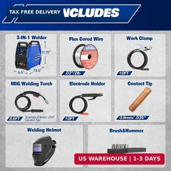 BILT HARD 135A IGBT Inverter Welder, 110V Flux Core MIG/Lift TIG/Stick 3-in-1 We