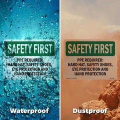 PPE Required OSHA SAFETY FIRST Sign Metal, Plastic, Or Decal – 5 or 10 Pack