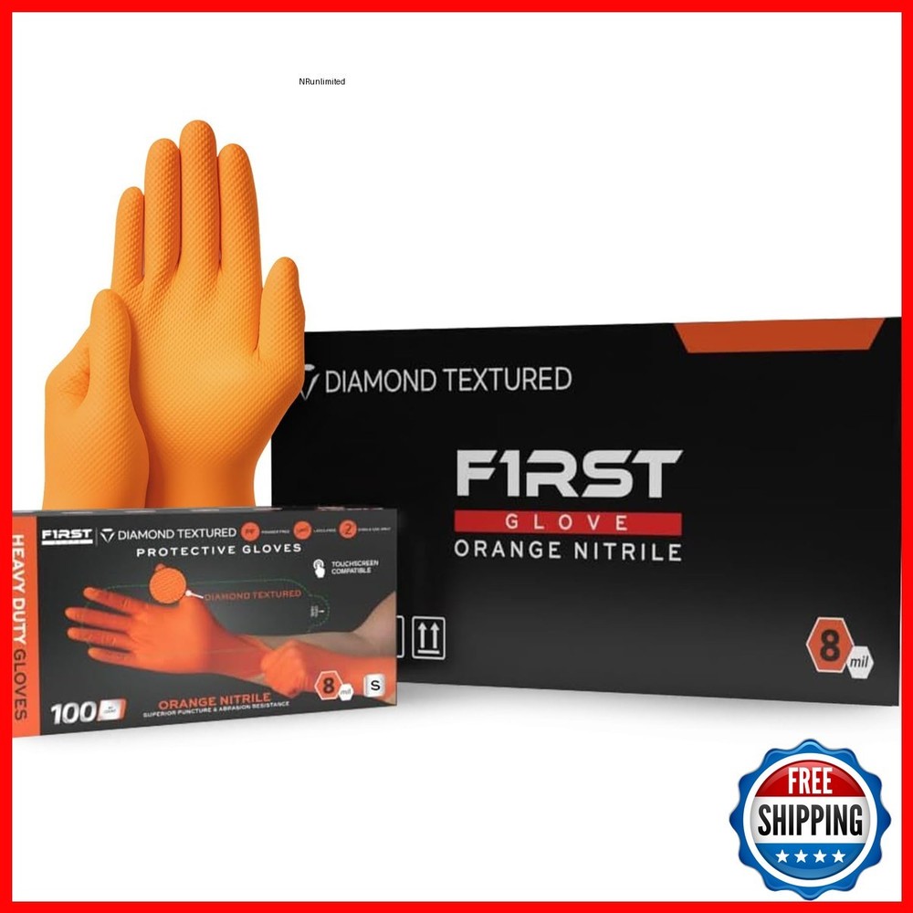 First Glove Orange Nitrile Gloves – 8 Mil Thick, Latex-Free (10 Pack, Medium)