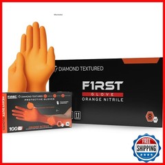 First Glove Orange Nitrile Gloves – 8 Mil Thick, Latex-Free (10 Pack, Medium)