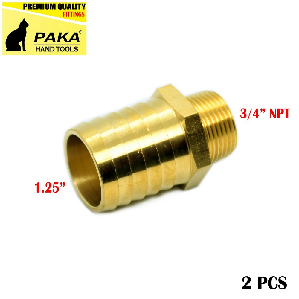 2pc 1.25″ Hose Barb x 3/4″ Male NPT Brass Adapter Thread Fitting Fuel/Water/Air