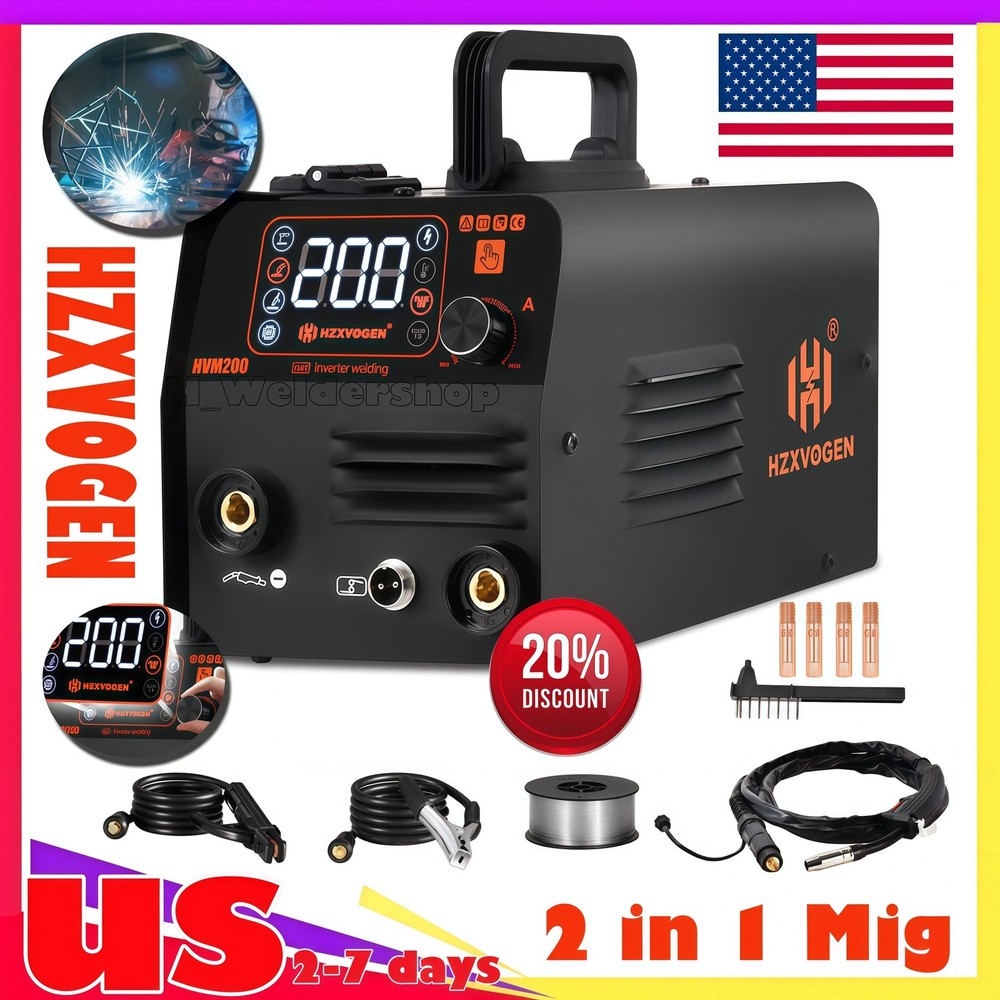 HZXVOGEN 110V 2 in 1 Flux MIG Solid Wire MMA/ARC/Stick Welder 200Amp MIG Welder