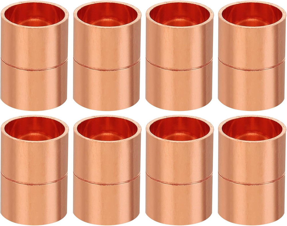 5/8 Inch ID Copper Coupling Fittings, 8 Pcs Rolled Tube Stop Straight Pipe Fitti