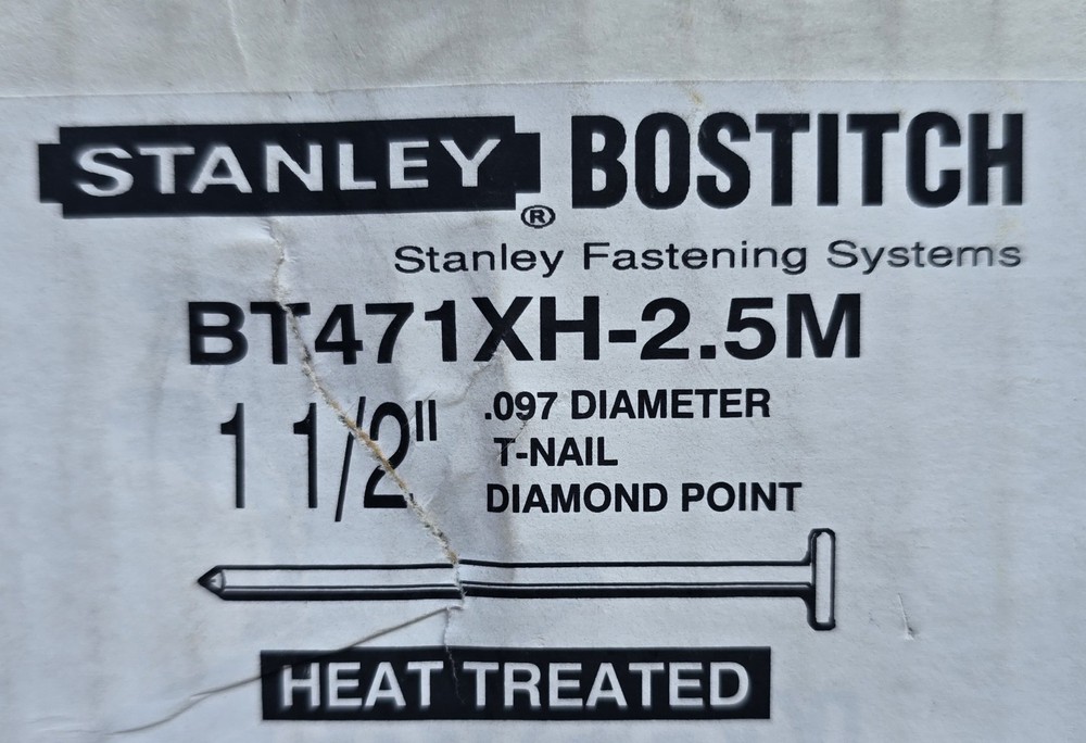 Stanley Bostitch BT471XH-2.5M 1 1/2 in .097 Heat Treated Steel T-Nails 2500 Ct