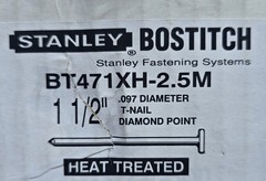 Stanley Bostitch BT471XH-2.5M 1 1/2 in .097 Heat Treated Steel T-Nails 2500 Ct