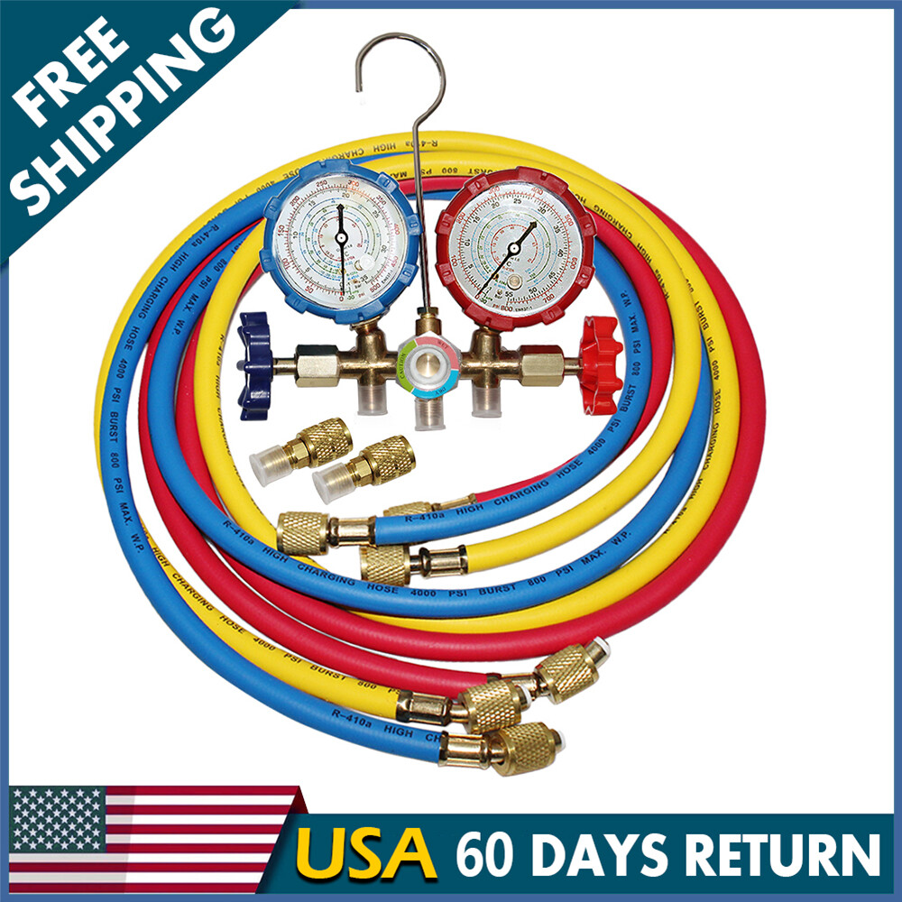 R410A R22 Manifold Gauge Set AC A/C 5FT Color Hose Air Conditioner HVAC 59” New