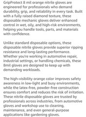 GripProtect 8 Mil Nitrile Gloves Chemical Resistant Diamond-Raised Textured L