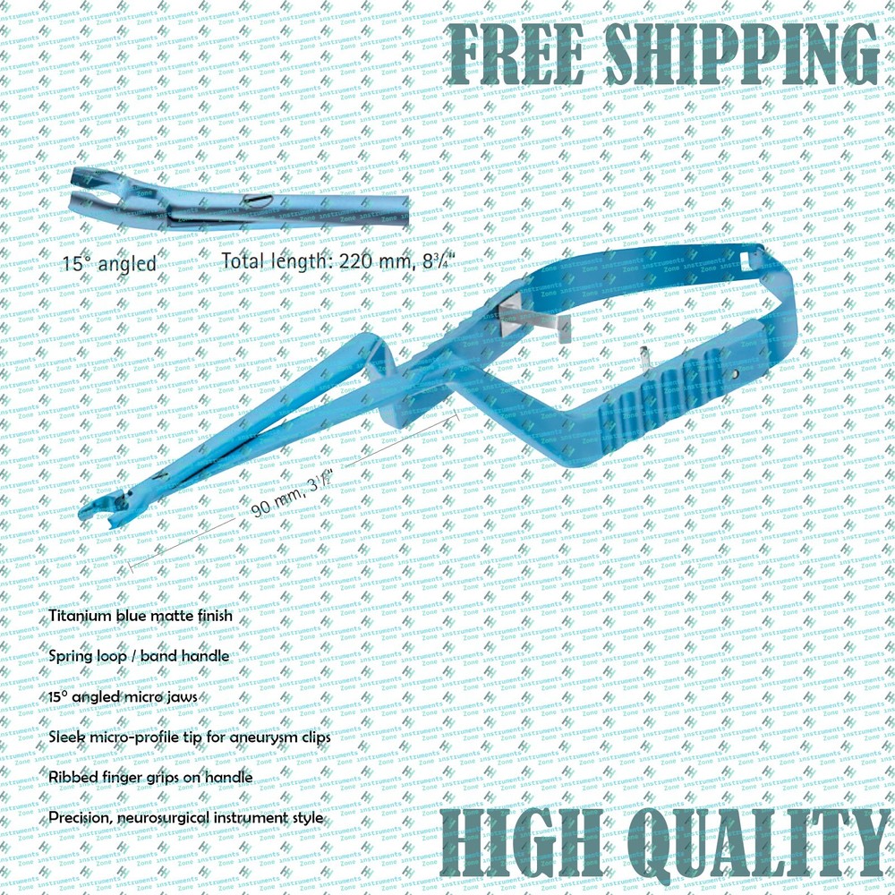 Titanium Yasargil Aneurysm Clip Applier, 15° Angled, 15″ Spring Handle