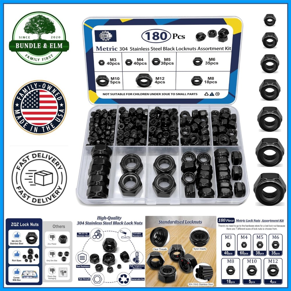 Comprehensive 180 Piece Black Locknut Kit for DIY Enthusiasts and Professionals
