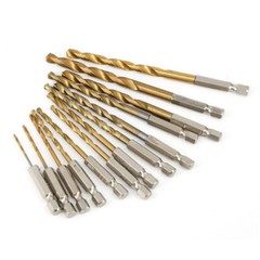 13pcs 1/4” Hex Shank Titanium Coated HSS Steel DRILL BIT Set Metal Wood Plastic