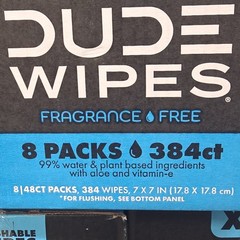 DUDE Wipes XL Flushable Personal Cleansing Wipes, Unscented, 8 Pack 384 Ct