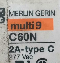 Merlin Gerin C60N2A-TypeC 1 Pole Circuit Breaker 2A 277VAC